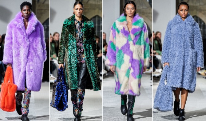 женские цветные и пестрые шубы от бренда Stand с недели моды в Копенгагене на сезон осень-зима 2019-2020
