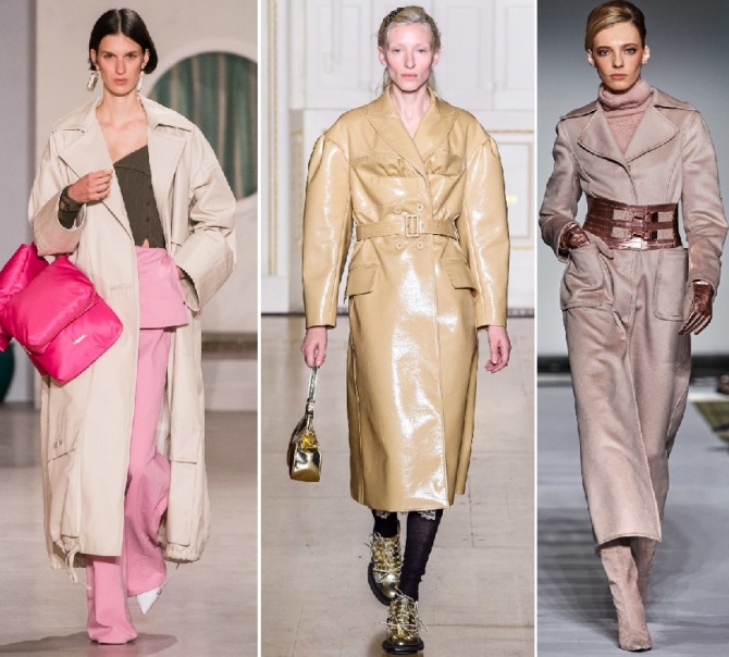 идеи дамских плащей от стилистов модных домов на 2020 год - в бежево-желто-коричневой цветовой гамме