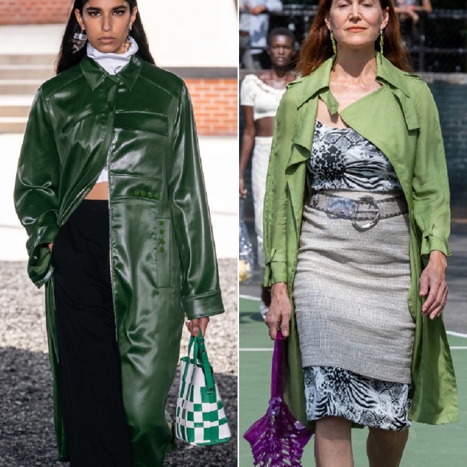 женские весенние плащи 2020 года от стилистов модных домов - темно-зеленый и салатовый