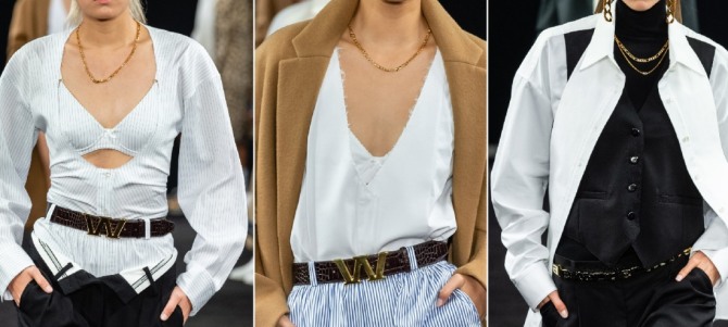 модные тренды 2020 года - блузка поверх топа или жакета