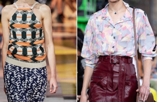 модные топы и блузки лето 2020 с цветным геометрическим рисунком