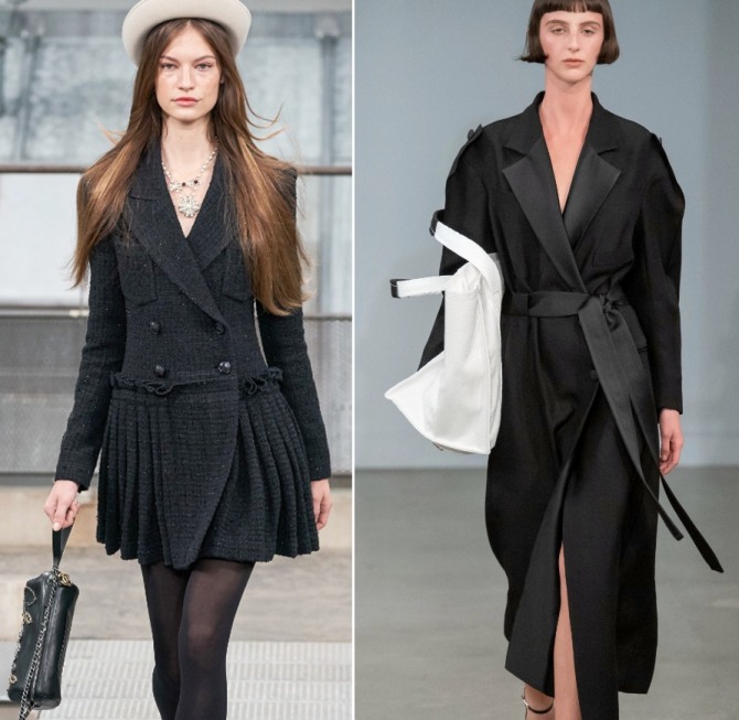 красивые весенние современные черные пальто с модных показов весна-лето 2020 - короткие и длинные
