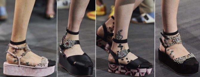 какие сандалии самые модные летом 2020 года - на высокой платформе с ремешками, брошами и стразами