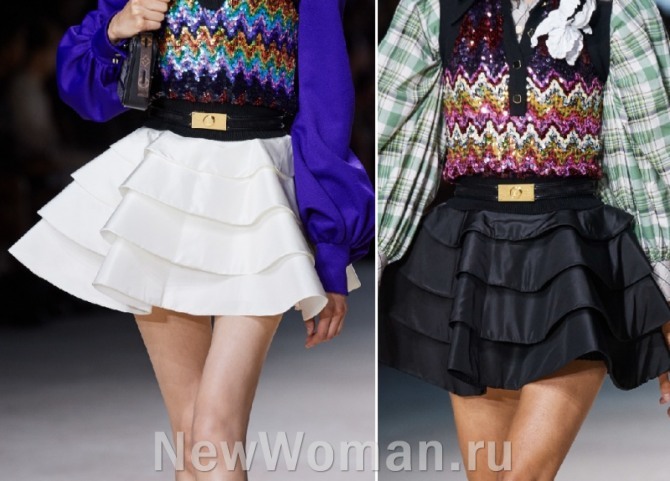 мини юбка-пачка из воланов - модный тренд юбочной моды 2020