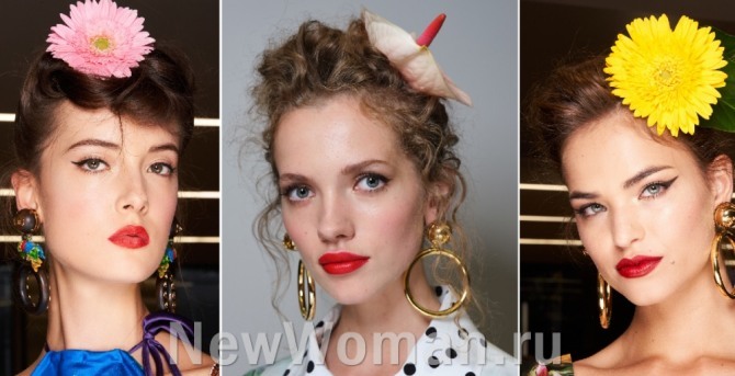 аксессуары для волос в виде большого цветка от бренда Dolce & Gabbana - прически весна-лето 2020
