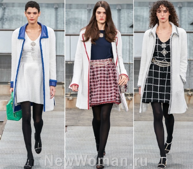 белые махровые пальто до колена от бренда Chanel - женская мода весна 2020