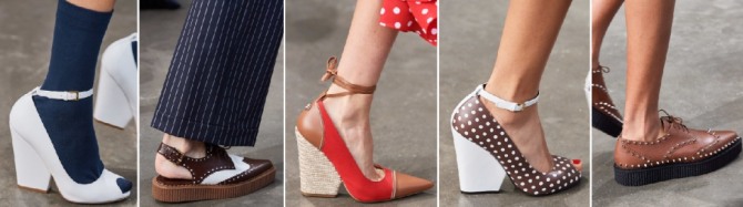 тренды женской туфельной дизайнерской моды весна-лето 2020 - без задника, с ремешками, на устойчивом каблуке, с пряжками и полосатым принтом