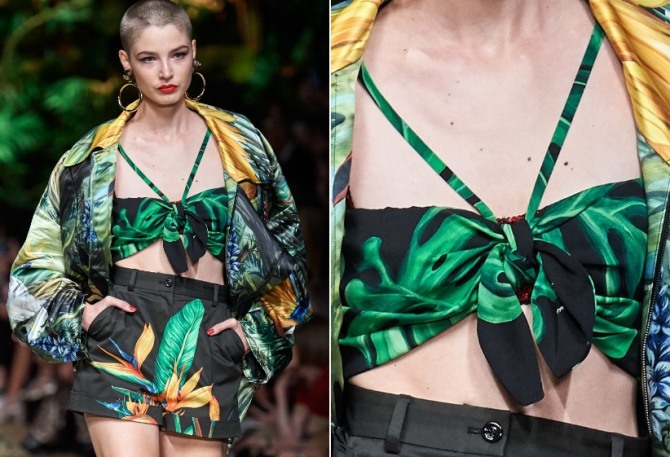 красивый модный топ лето 2020 года с тропическим растительным принтом