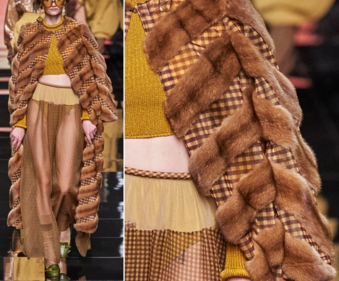 пример меховой отделки модного весеннего пальто 2020 года
