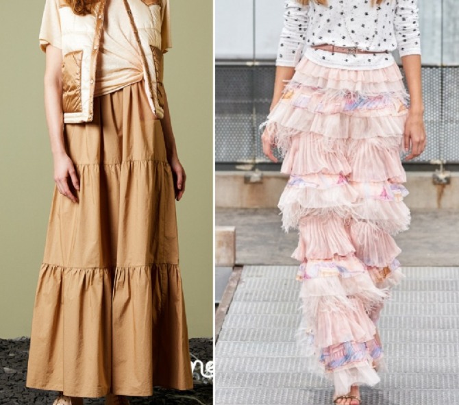 длинная многоярусная юбка из дизайнерских коллекций лето 2020 года