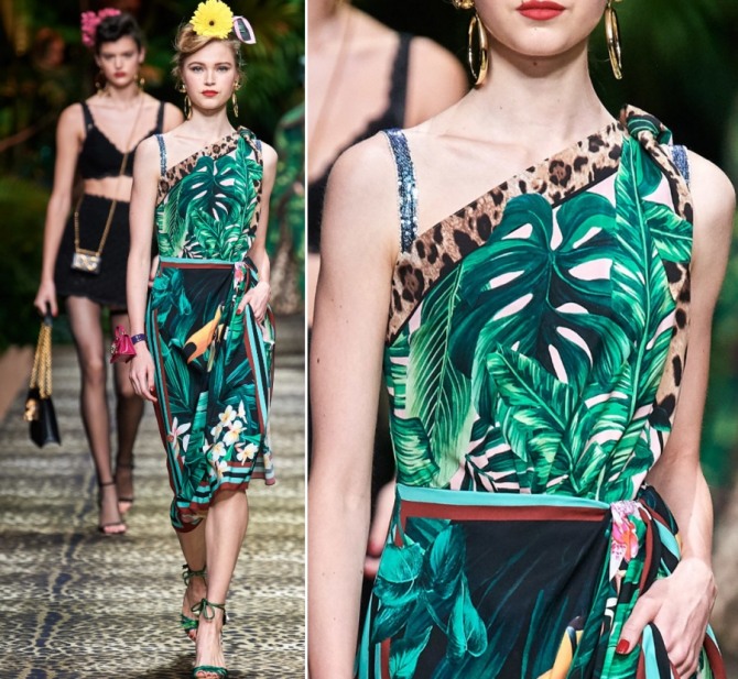 топ с растительным принтом с леопардовой отделкой на одно плечо от Dolce & Gabbana