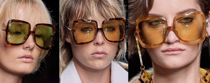 женские стильные солнцезащитные очки весна-лето 2020 года от бренда Fendi - зеленые и светло-коричневые стекла