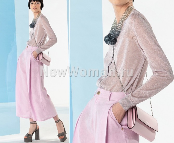 элегантный стильный образ в розовых тонах - сумка, обувь, летние брюки