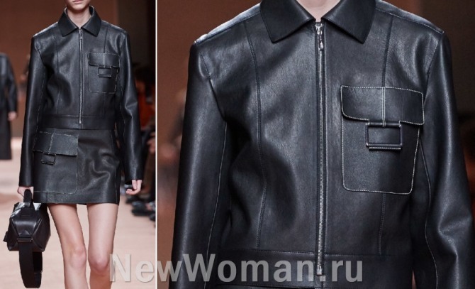 черная женская куртка в военном стиле авиатор - от бренда Hermès (коллекция весна-лето 2020)