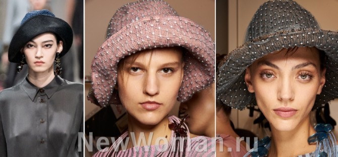 модели тканевых дамских шляп от модного дома Giorgio Armani - фото с модных показов весна-лето 2020