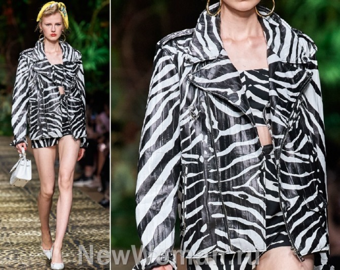 кожаная косуха с принтом зебры для модниц на сезон весна-лето 2020 от бренда Dolce & Gabbana