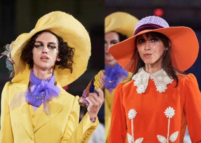 дамские шляпы с широкими волнистыми полями от Marc Jacobs - желтого и карамельного цвета
