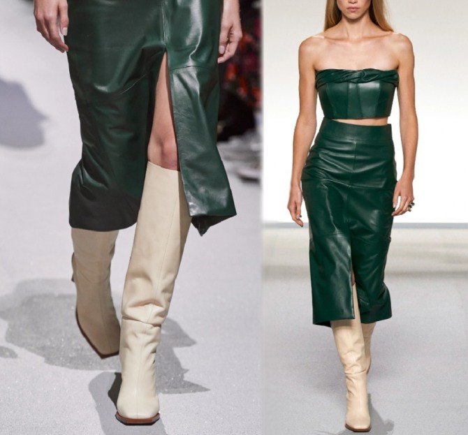с чем модно носить светлые женские сапоги с высокой голяшкой весной 2020 года - пример стилизации от модного дома Givenchy