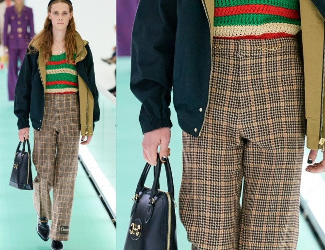 клетчатые брюки прямого покроя от Gucci - из коллекции весна-лето 2020