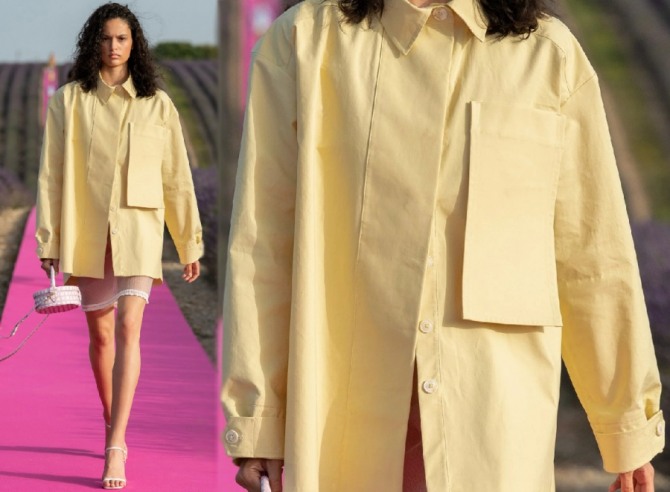 модные тенденции на весну и лето 2020 года от модного дома Jacquemus - куртка-рубашка в желтой цветовой гамме