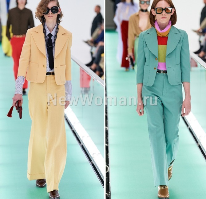 модные и практичные деловые цветные брючные женские костюмы от бренда Gucci весна-лето 2020 