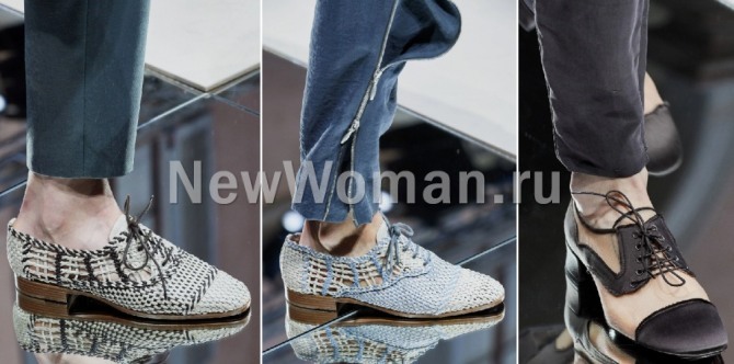 дамские туфли в мужском английском стиле под названием дерби - плетеные и двухцветные