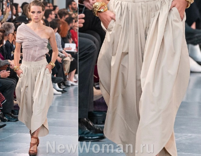 модная тенденция юбочной моды - юбка-брюки - фото из коллекции Chloé весна-лето 2020