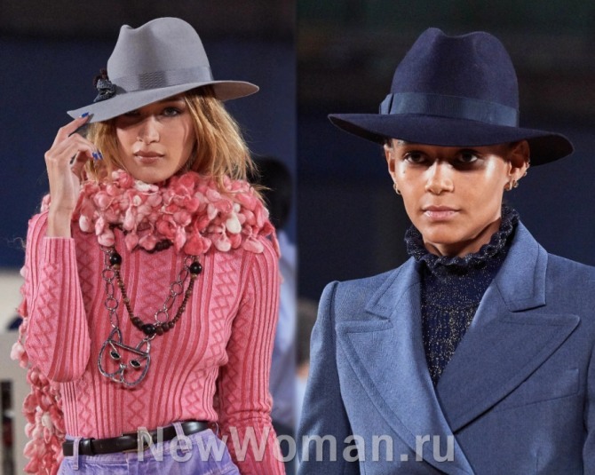 шляпа федора весна 2020 года от бренда Marc Jacobs - стильные образы с вязаной одеждой, пальто или деловым костюмом