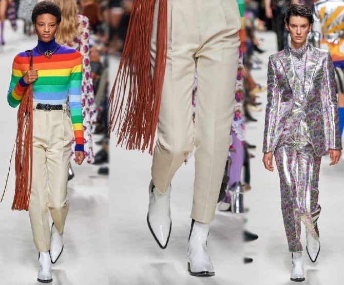 с чем носить белые женские сапоги с выступающим черным рантом - идеи от модного дома Paco Rabanne на сезон весна-лето 2020