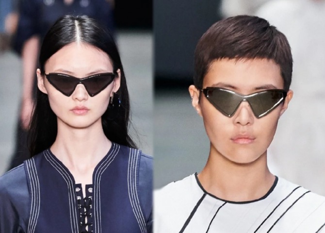 солнцезащитные темные очки с сильной защитой треугольной формы - фото из коллекции весна-лето 2020 бренда Sportmax