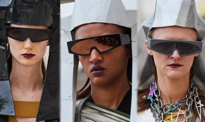 дизайнерские очки-полоски с зеркальными и матовыми линзами от бренда Rick Owensвесна-лето 2020