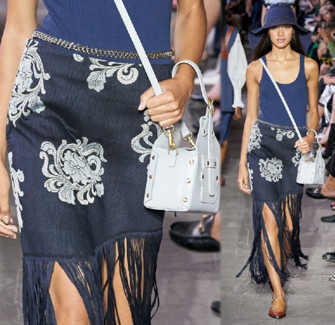 модная летняя юбка с бахромой сезона 2020 с показов в Париже - с панамой и топом-майкой