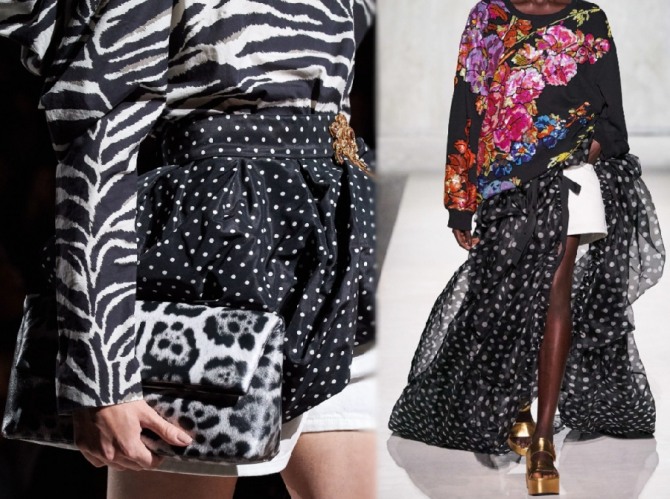 Dries Van Noten - модные черные юбки весна-лето 2020 с белым гороховым принтом