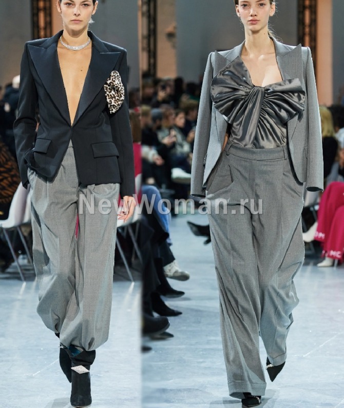серые широкие дамские брюки из кутюрной коллекции весна 2020 года Alexandre Vauthier