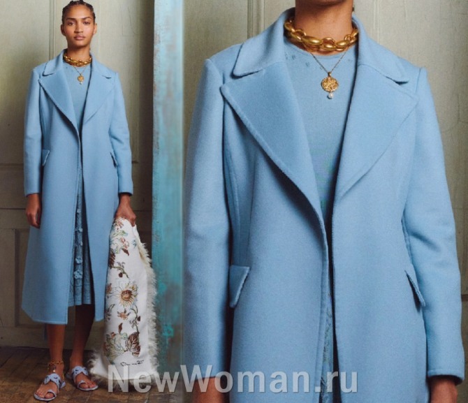 монолук в голубом цвете (пальто миди и платье) от бренда Oscar de la Renta
