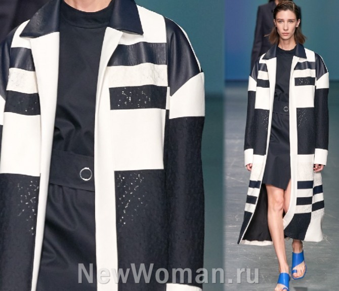 пальто из черно-белых блоков - стильный фасон миди на весну 2020 - от бренда Boss Hugo Boss, Милан