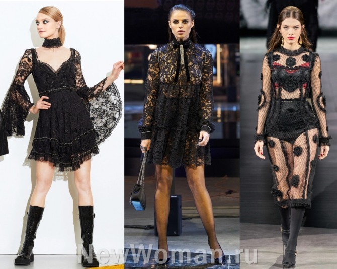 модели прозрачных черных кружевных платьев от модельеров модных домов - показы осень-зима 2020-2021