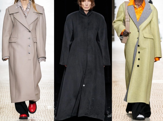 длинные фасоны пальто для пожилых женщин за 60, 70 лет - фото с модных дефиле в столицах мировой моды