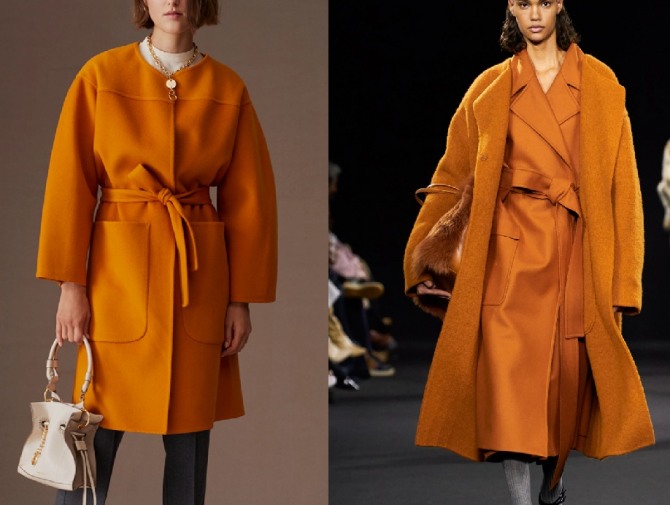 пальто миди оранжевого цвета