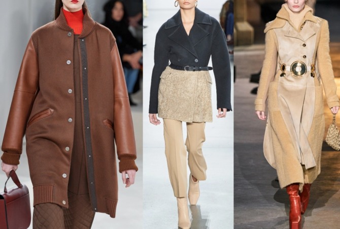 модный осенний тренд пальтовой моды 2020 - комбинированные модели из ткани разного цвета и фактуры