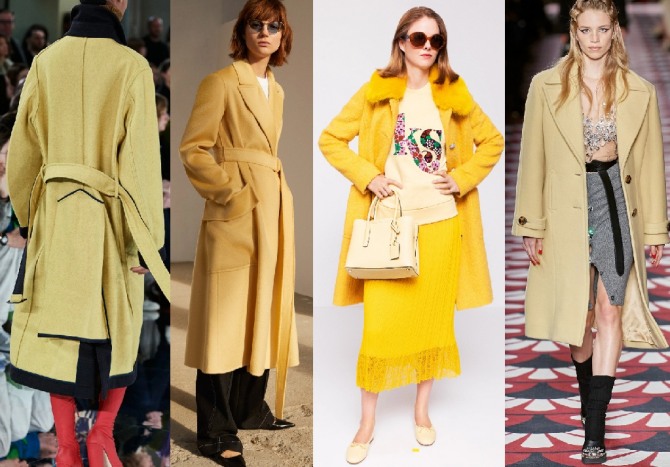 осенние дизайнерские пальто 2020 года желтого цвета разных оттенков