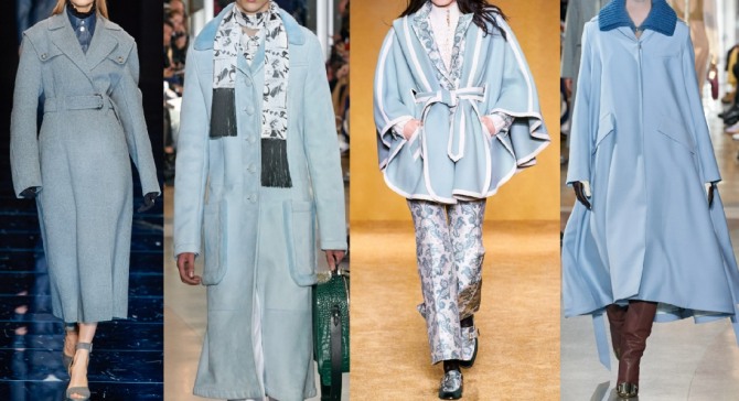 осенние пальто голубого цвета - фото из дизайнерских коллекций европейской моды для девушек и женщин