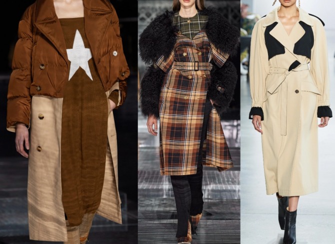 модные тренды в женской одежде 2021 года - модели пальто и плащей из частей разных тканей и фактур