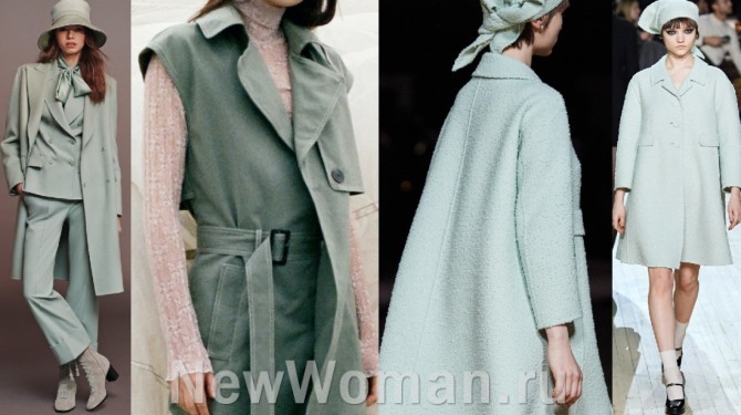 пальто женские демисезонные цвета мяты - фото из коллекций модельеров на осень 2020 года 