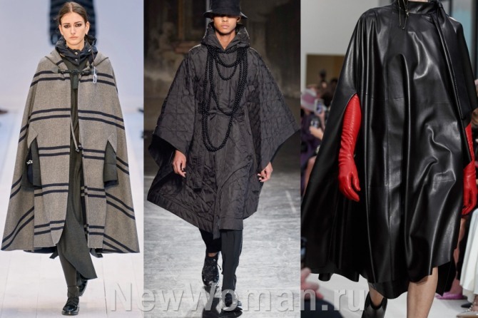фото трендов пальтовой дамской моды осень-зима 2020-2021 - пальто-кейпы из дизайнерских показов от мировых модельеров