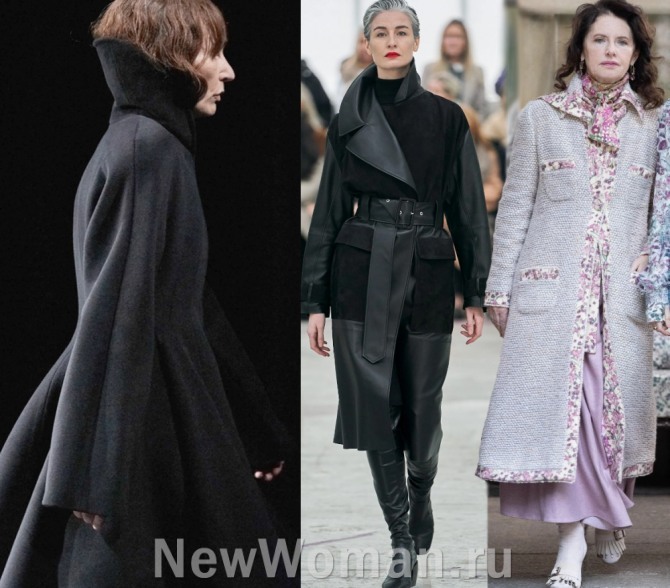 модные образы от модельеров модных домов на осенний период 2020 года для пожилых женщин за 60, 65, 70 лет - стильные приталенные пальто для неполных женщин