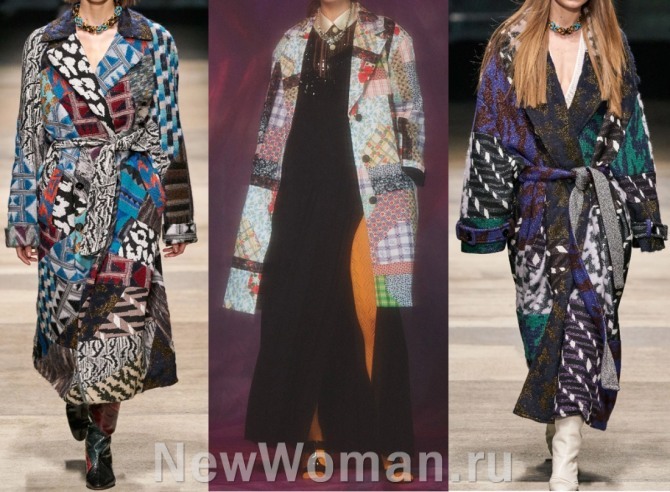 модные осенние яркие женские пальто 2020 в стиле пэчворк