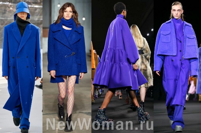 фото цветных пальто осень 2020 - синий, фиолетовый, сиреневый