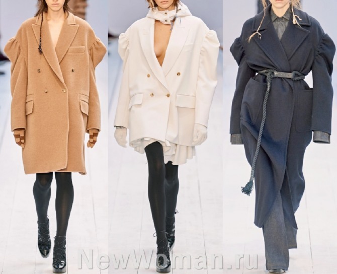 какие рукава женских пальто самые модные в 2021 году - фото с подиума моделей со спущенной линией рукава