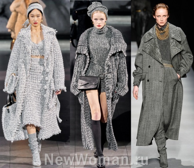 самый модный цвет пальто сезона 2021 года - светло-серый, фото с европейских показов моды